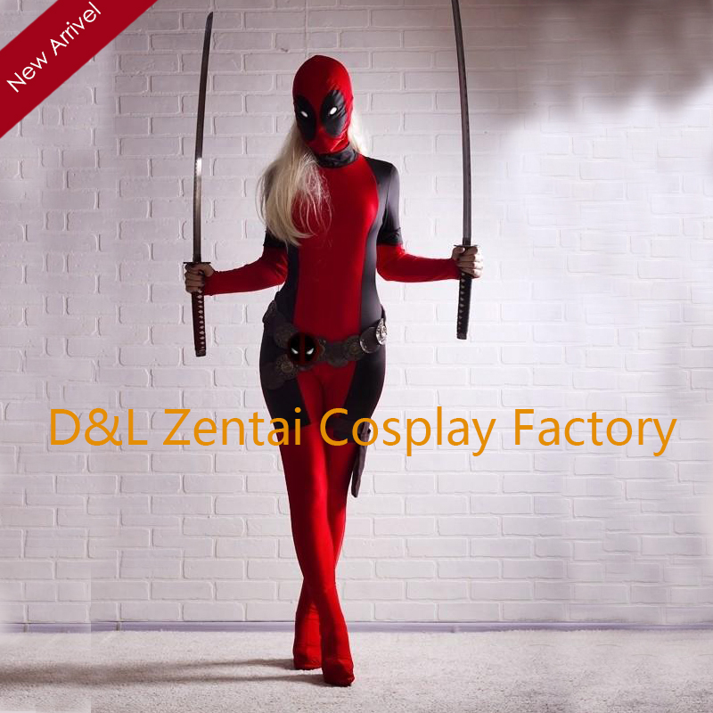 Lady Deadpool Costume Red Full Body Spandex Girl Superhero Suit